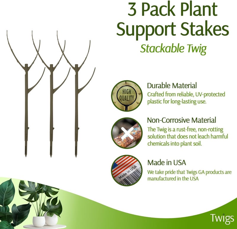 Twigs Ga Stackable Plant Support Stakes, Indoor & Outdoor Houseplant Stem Support, Garden Accessories, Durable Trellis Alternative for Climbing & Potted Plants - Moonstone, 3 Pack, 17" L - Image 2